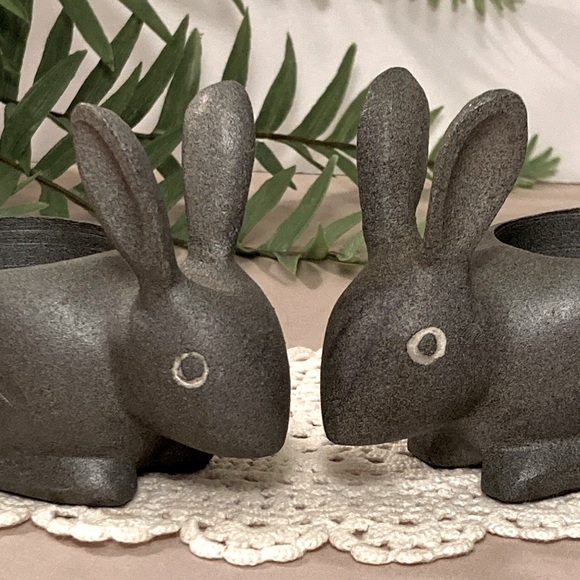 Crate & Barrel Metal Bunny Rabbit Candle Holders Set - Picture 2 of 13